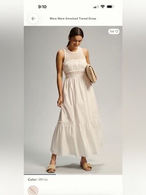 Anthropologie Cream Smocked Tiered Maxi Dress